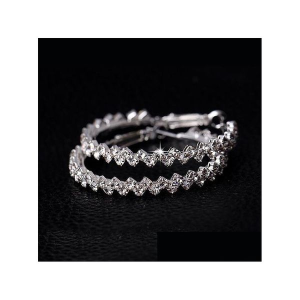 Brincos Hoop Huggie para mulheres Moda Jóias Brinco de diamante Casamento/Noivado Redondo Pendurado 925 Prata Esterlina Grande Entrega Dh8Hk