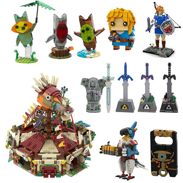 Modelo Diecast Moc Zeldaed Ruins Guardian Link Master Sword Stable Keglo Seeds Building Blocks Kit Action Figure Tijolos Brinquedos para Crianças Presentes 230705