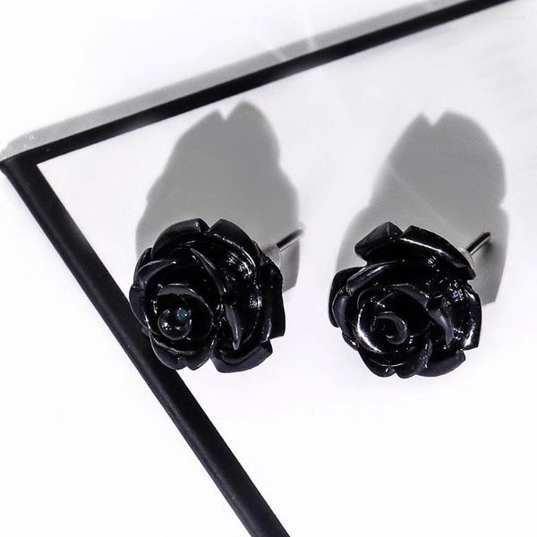 Brincos preto rosa para mulheres festa clube jóias acessórios flor moda orelha decoração studs