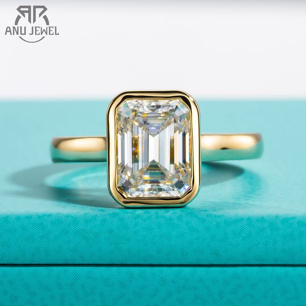 С боковыми камнями Anujewel 3ct Emerald Cut D Цветное обручальное кольцо желтое 925 серебряные кольца для женщин.