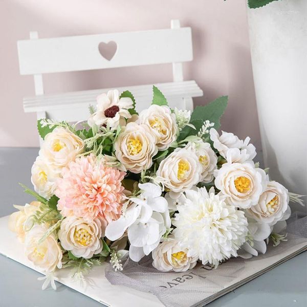 Декоративные цветы искусственная цветочная шелк розовая роза пиони букет невеста подделка для свадебного стола Ваза дома украшение