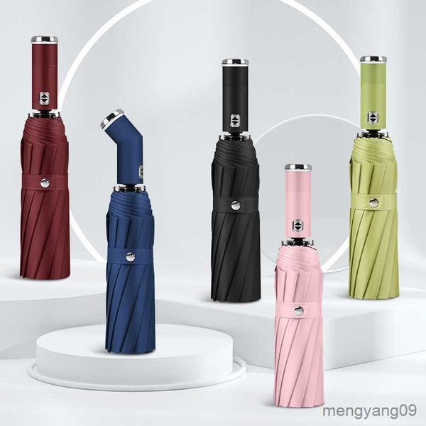 Зонтовые фонарики Светодиод Полностью автоматический зонтик для женщин Вращаемый встроенный светодиодный зонтик ветропроницаемых костей зонтика R230705