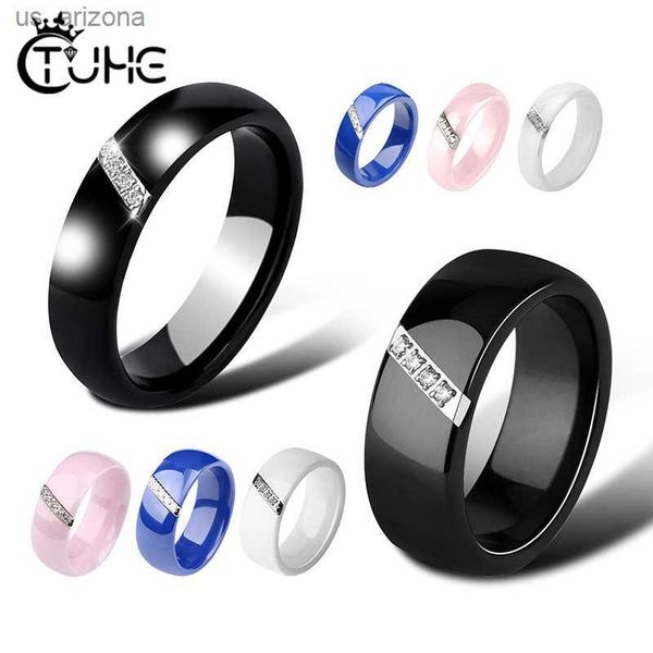 6mm Damen Keramikringe Damen Klassisch Schwarz Weiß Ringe Glatt Indien Stein Kristall Schmuck Mode Hochzeit Verlobungsring 2020 L230620