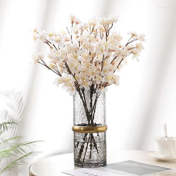 Flores decorativas 40 cm flor de cerejeira ramo longo rosa decoração de quarto artificial decoração de quarto flores deco casamento casamento branco floral