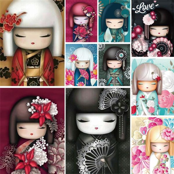 Vorhänge Cartoon japanische Geisha Kreuz Diy Stickerei komplette Kit handgemachte Hobby Handarbeit Handwerk verschiedene Design Home Decor