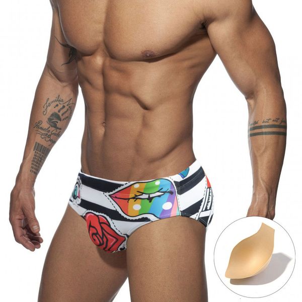 Roupa de banho masculina sexy lips rosa maiô masculino UXH Pushup pad biquíni praia seca surf 230705