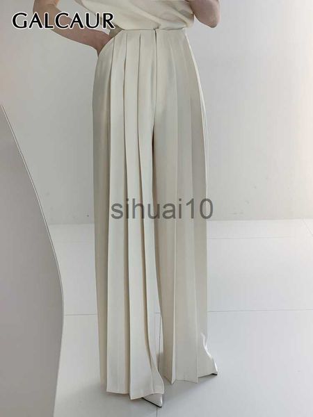 Женские брюки Capris Galcaur Случайные летние широкие штаны для женщин для женщин с высокой талией с твердыми минималистскими брюками женская модная одежда в стиле Новый 2022 J230705