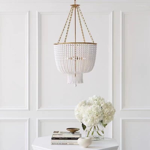 Luminárias pendentes modernas retrô redondas sala de estar dourado/cromado lustre cristal transparente decoração para casa contas de madeira pérola luz led
