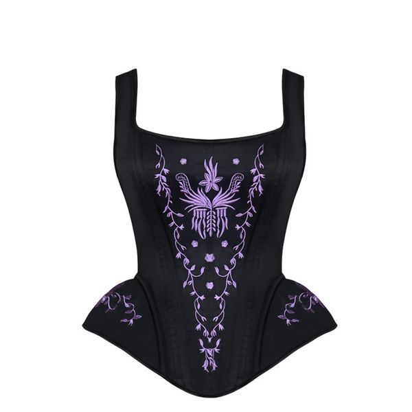 Espartilho feminino com decote frente única cintura bustiê tops de treinamento bustier aço desossado brocado Steampunk bordado overbust espartilho acolchoado com 246G