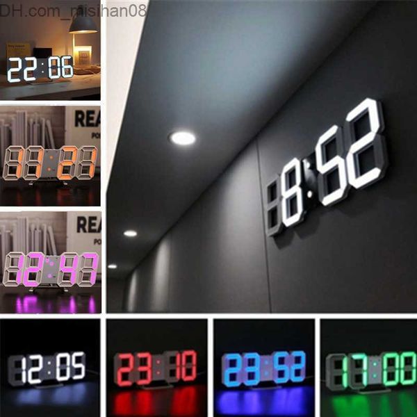 Orologi da parete Design moderno Orologio da parete a LED 3D per soggiorno Decor Sveglie digitali Home Office Tavolo Scrivania Display notturno Z230706