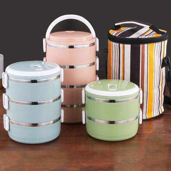 Scatole per il pranzo 1-4 strati Lunchbox per bambini Cucina Contenitore per la conservazione degli alimenti Cestino da picnic portatile Simpatica scatola rotonda per bento con manico Scatola termica 230704