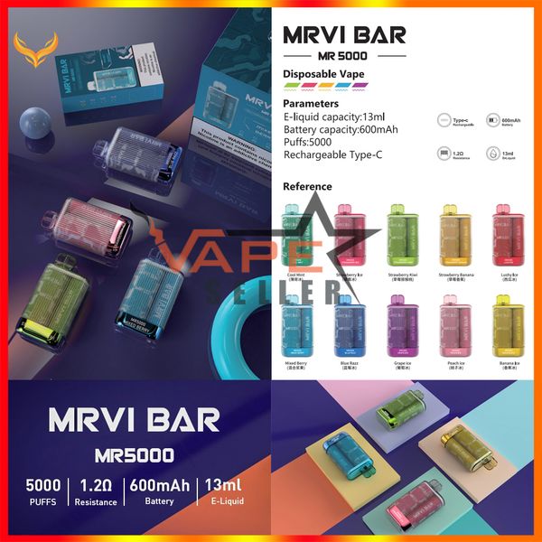 Autentico MRVI 5000 Sbuffi monouso Vape E Sigaretta Elf Crystal Bar con cartuccia da 13 ml Batteria ricaricabile da 600 mAh Dispositivo Bang BC5000