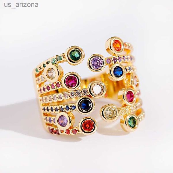 Klassische frauen Ring Einstellbare Ring Luxus Corful Zirkon Kristall Regenbogen Blumen Ring Hochzeit Schmuck Dropshipping L230620