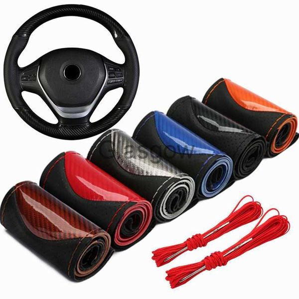 Coberturas de volante de fibra de carbono de cristal moda esportes costurados à mão capa de volante capa de roda de carro antiderrapante trança de couro para volante x0705