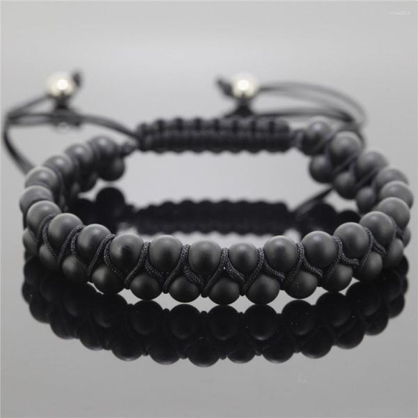 Charm Bracelets 2023 Moda Joias Duas Linhas Pulseira Masculina 6 MM Sediment Beads Matte Bead Trançando Presente Macramê