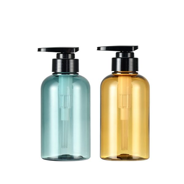 Frascos de bomba de plástico azul âmbar 10 onças 300 ml 16 onças 500 ml Recipientes cosméticos para loção cuidados com a pele soro shampoo gel de banho manteiga corporal