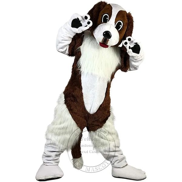 Super Cute Brown White Sport Dog Mascot Costume Cartoon Costume Birthday Party tema costume di Natale