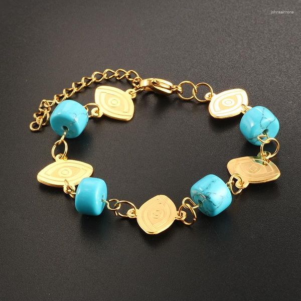 Braccialetti di collegamento Gioielli di lusso Turchesi Pietra Argento Catena color oro Perline antiche europee Fascino da polso per regalo da donna