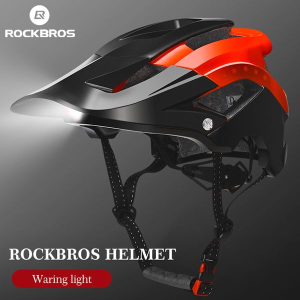 Capacetes de ciclismo ROCKBROS Farol de bicicleta Capacete de ciclismo Capacete de bicicleta moldado integralmente Capacete de segurança para esportes MTB Capacete de bicicleta para homens e mulheres 230704