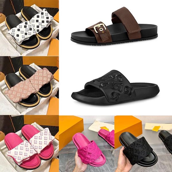 Großhandel Kissen Frau Slipper Herren Italien Plattform Pool Pantoletten Damen Sandalen Sunset Flat Comfort Pantoletten Gepolsterter Vorderriemen Haus Gummi flauschige DHgate berühmte Hausschuhe