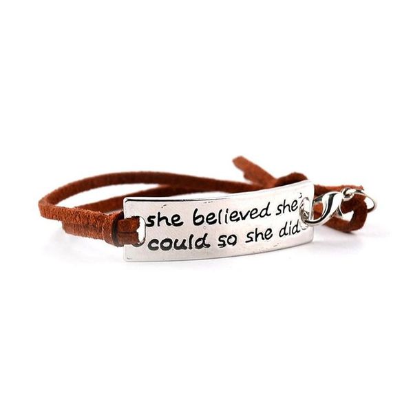 Charm Bracelets She Believe Cod So Did Charms Inspirational Word Charms Braided Leather Bangle For Women Men Jewelry Amazing Grace Gifts D Dh8Lq