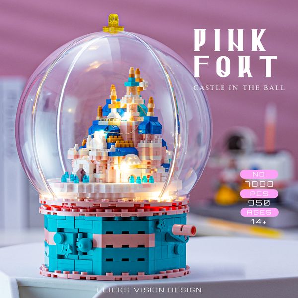 Diecast Model 950PCS Crystal Ball Blocks Architecture Architecture votate Замок светодиодный свет 3D Мини -бриллиант -кирпичие игрушки для детей подарок 230705