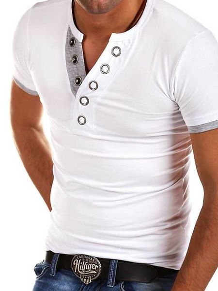 Camiseta masculina Camiseta Henley Camisa Camiseta Cor lisa Decote em V Tamanho Grande Vestuário Músculo