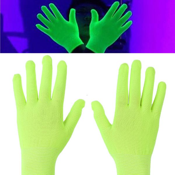 Bastões de luz LED 10 pares de luvas fluorescentes Brilho de festa brilhando na barra UV Adereços de atmosfera Preto Verde 230705