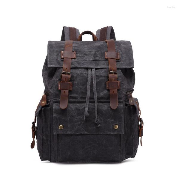 Rucksack Mode Canvas Leder Laptop Rucksäcke Männer/Frauen Schule Unisex Wasserdicht Reisen Große Taschen mit großer Kapazität