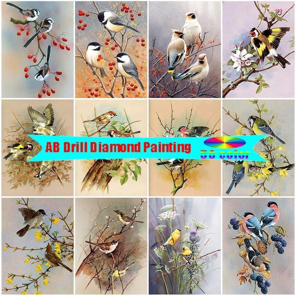Stitch Ab Dirll Diamond Painting Bird Drill Full Diamond Diamond Tree Picture Rhinestone Mosaico Fiore 5D Arte fai -da -te Decor