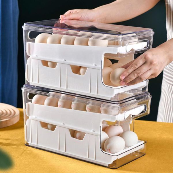 Контейнер с яйцом для хранения для холодильников для холодильников автоматические катящиеся ящики держатель с двойным дизайном слайд