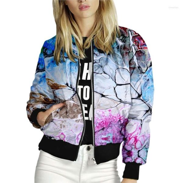 Giacche da donna Giacca Arte astratta Stampa Capispalla Bomber Bomber Y 2k Top Coreano Dongdaemun 2023 Abbigliamento Supporto per la personalizzazione