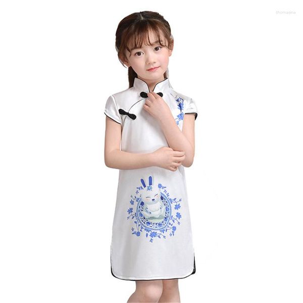 Этническая одежда девочки Choongsam Детское костюм Tang Костюм китайский стиль платье принцесса белая сценическая костюма классная одежда Po