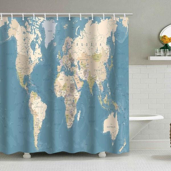 Шторы с изображением карты мира, занавеска для душа из полиэфирной ткани с рисунком стран и географии океана, для декора ванной комнаты 29ea