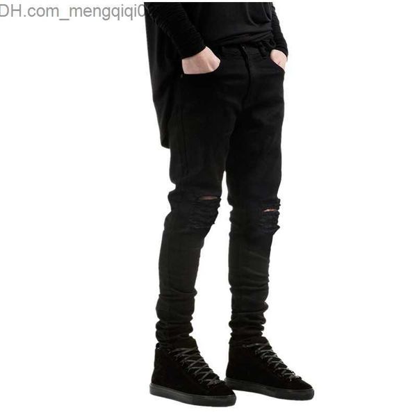 Jeans da uomo New fashion uomo jeans neri skinny strappati Stretch Slim west hip hop swag denim pantaloni da motociclista da motociclista Jogger Z230711