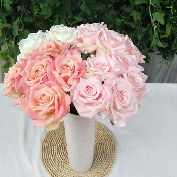 Dekorative Blumen gekräuselte Kanten Rose künstliche Hand Haltestand Strauß für Hochzeit Brautparty Wohnheimdekor Valentinstag Geburtstagsgeschenk