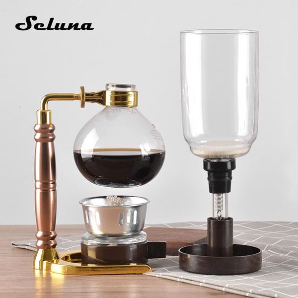 Conjunta 3 xícaras de vidro de vidro Siphon Coffee Cafetion Casora de café Hine Coffee Siphon Brewer Brewing Pot Fille Bottle Technica 5 TCA3 com escova de colher