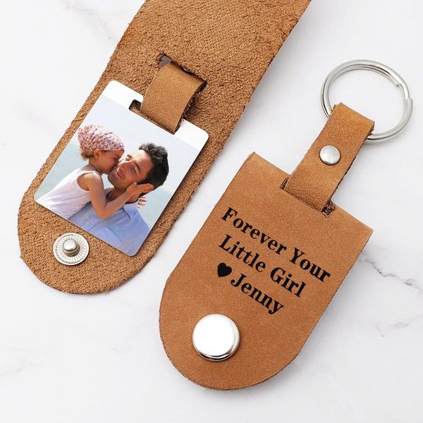 Accessoires Personalisierte Fotoschlüsselkette für Männer eingraviertes Lederbild Keychain Ringhalter benutzerdefinierte Fotokeyring Geschenk für den Vatertag