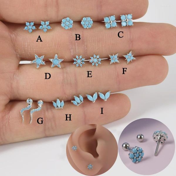 Orecchini a bottone 2PC Orecchio Cartilagine Trago Borchie Imitazione Blu Turchese Rook Daith Piercing Filo Orecchino 2023 Gioielli da donna alla moda