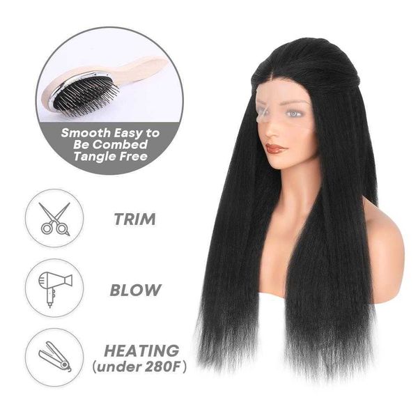 Nxy 13X4 Kinky Straight Lace Front Wigs 180% Density Black Yaki Wig For Women With Baby Hair Sinthetic Wig Heat Temperature Glueless 230524