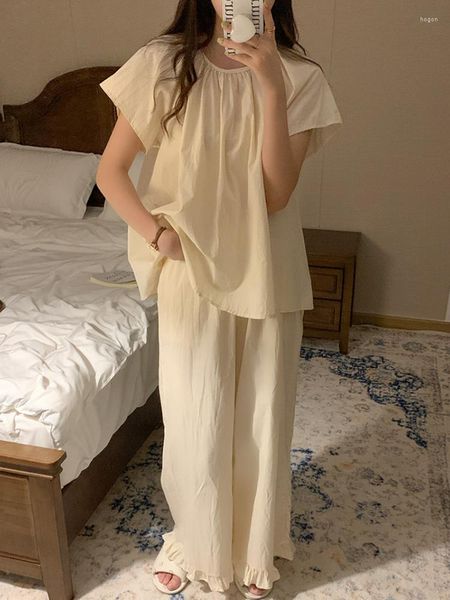 Damen-Nachtwäsche, Zuhause, solide, einfach, niedlich, japanischer Stil, kurzärmeliges Pyjama-Set, Damen, lockerer Urlaub, zweiteiliger Freizeitanzug, eleganter Schlaf