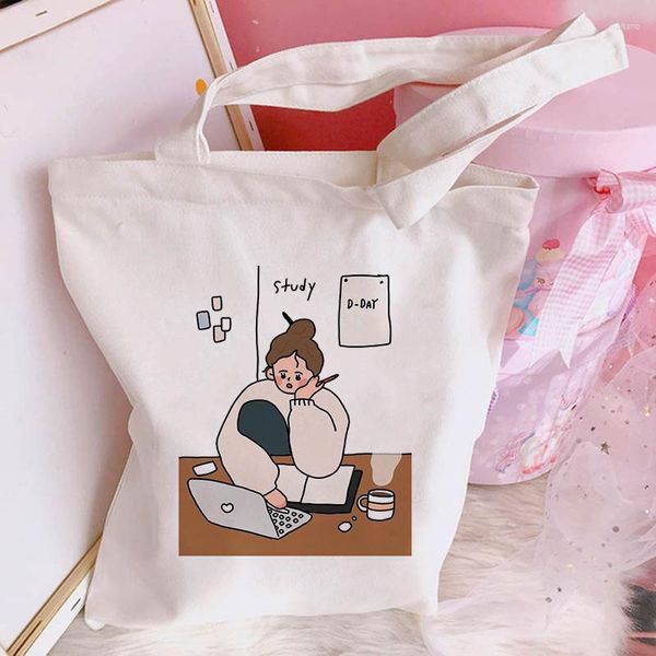 Einkaufstaschen Handtaschen Japanische Cartoon-Druck Schulter Casual Tote Mädchen Handtasche Frauen Paket Elegante Canvas-Tasche