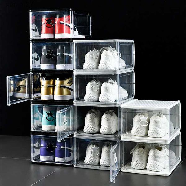 Утолщенная прозрачная пластиковая шкаф -коробка Съемная складная обувная коробка Скакла для хранения для хранения для хранения пылепроницаемой шкаф для обуви L230705