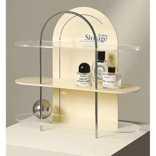 Suportes de armazenamento Racks Ins Acrílico Cosmetic Display Rack Perfume Produtos de cuidados com a pele Prateleira de mesa Sala de estar Decoração de casa 230705