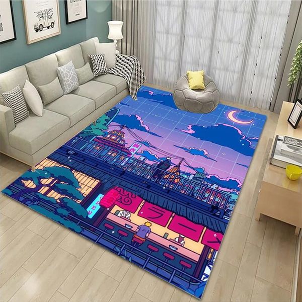 Tappeto giapponese Anime Night Scene Tappeti Gioco per bambini Tappetino Super Stampa Tappeti Modern Home Living Room Decor Tappeto lavabile 230704