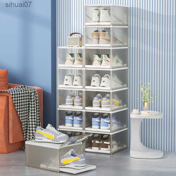 Scatola per scarpe con porta scorrevole Scatola per scarpe grande Scatola per scarpe sportive Sneaker Stivali Organizer Scatola per scarpe con tacco alto Scatola per esposizione AJ L230705