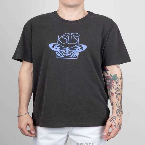 Ksubi t-shirt voor heren Made Wash Butterfly Print Cotton Short Sleeve Tee High Street Style Kith