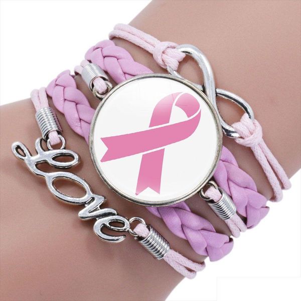 Braccialetti con ciondoli Nastro rosa Consapevolezza del cancro al seno per le donne Fede Speranza Cure Believe Bangle Fashion Inspirational Jewelry Drop Deliv Dhadn