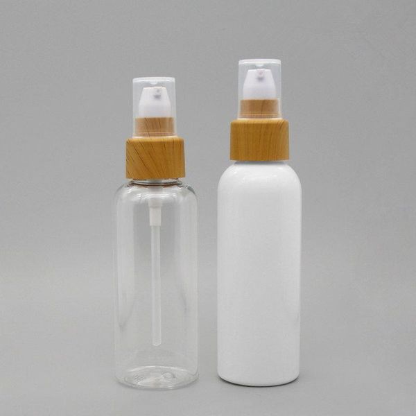 100 ml PET-Flasche mit Holzmaserung-Abdeckung, Lotionspumpe, Emulsionspumpenflaschen, leere Kosmetikverpackung, schneller Versand F3582 Ttwbn