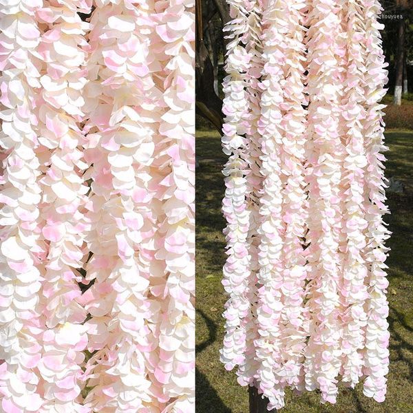 Fiori decorativi 5pcs 1M Orchidea in rattan Fiore di seta artificiale Vite per la casa Camera da letto Decorazioni da giardino per matrimoni Appeso a parete ghirlanda Falso